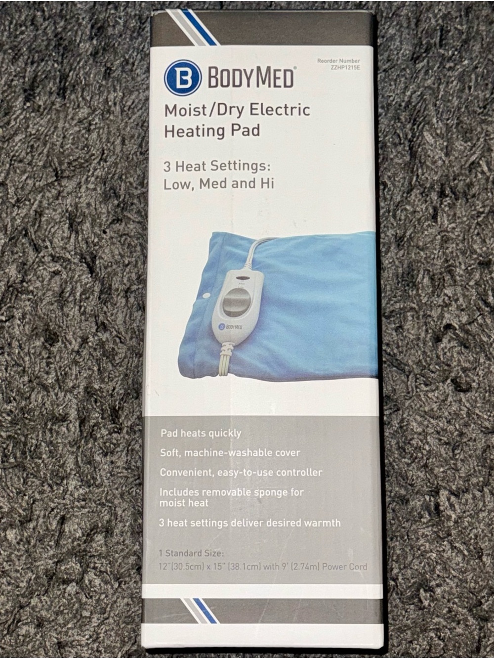 Blue Moist/Dry Electric Heating Pad - 3 Heat Settings